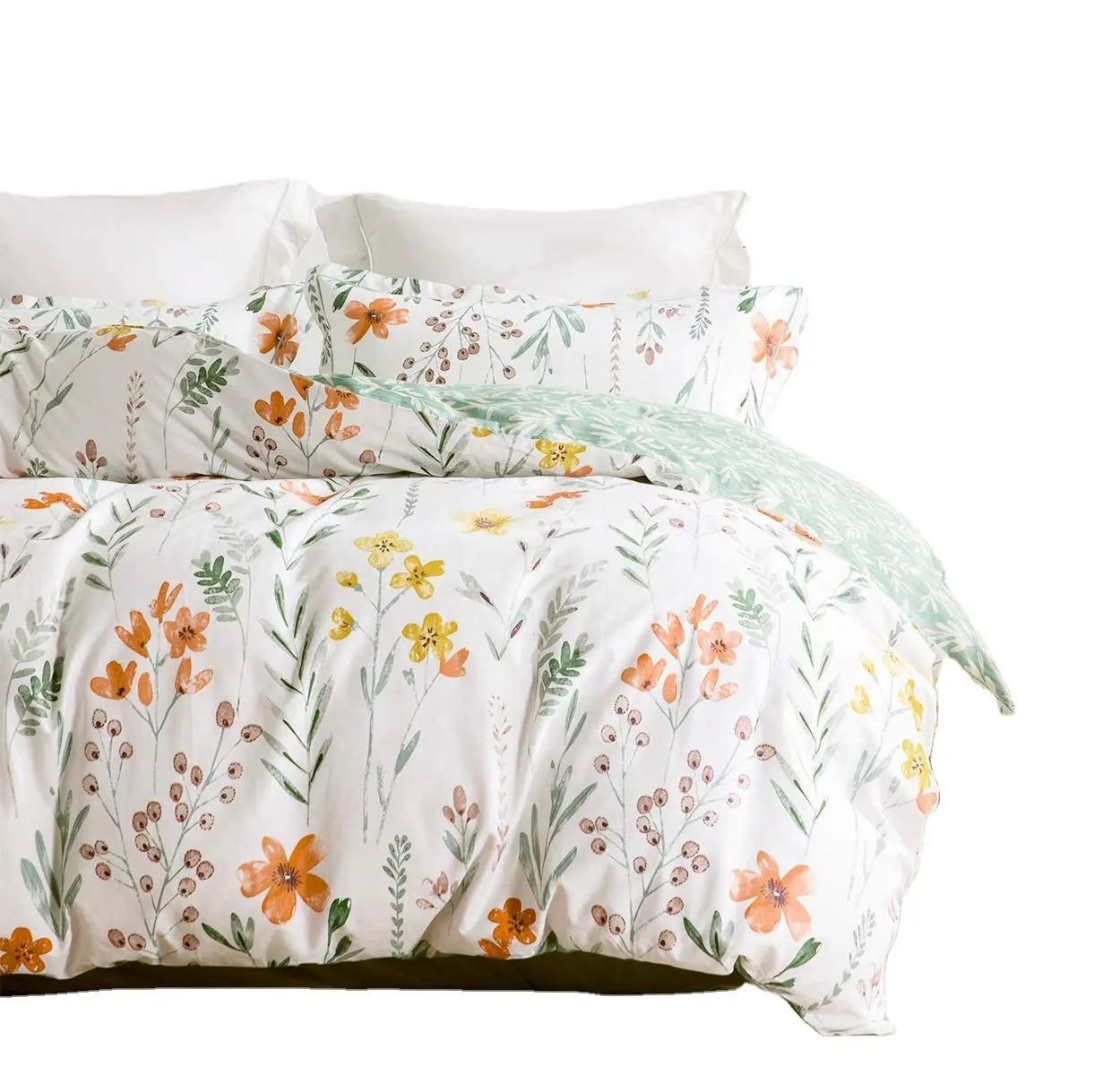 Queen Single Size Floral Duvet Cover Set Comforter Cover Set Spring Plant Printed 90"x90" Bed Cover Bedding Set