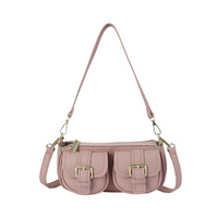 Sac bandoulière rétro en cuir PU à double poche pour femme, avec sangle réglable et boucle dorée