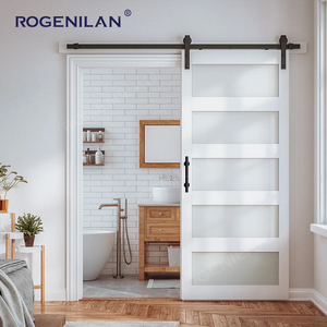 Puerta Corredera Interior de Vidrio Blanco y Aluminio Estilo <span class=keywords><strong>Granero</strong></span> Francés Rogenilan, Divisor de Habitaciones, Puertas <span class=keywords><strong>Granero</strong></span> - Product Image 1