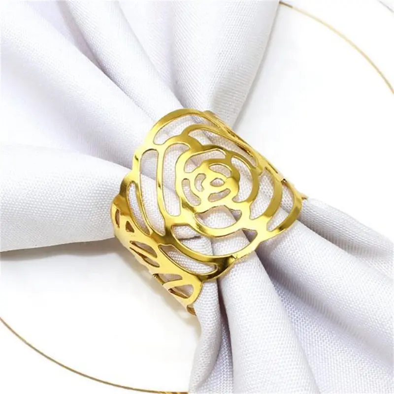 Porte-serviettes en métal robuste, anneaux de serviette en forme de fleur pour fête de mariage