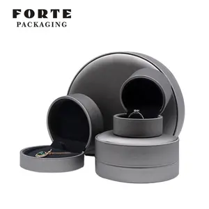 FORET joyeria定制标志天鹅绒内高档灰色散装pu皮革花式豪华珠宝盒珠宝项链盒