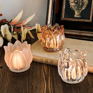 Jarra de vela de tulipa de luxo para decoração de casa, castiçal de vidro vazio para aromaterapia