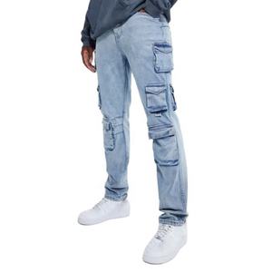 Manufacturer Casual Straight Leg Washed Multi Pocket <b>Men</b> Cargo <b>Jeans</b> - Product Image 1