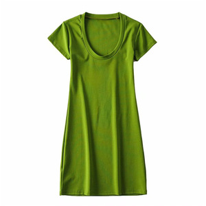 Abito lungo in cotone da donna con scollo a U. Abito estivo a tinta unita. Personalizzazione di Gonne T-shirt in Stile Basic - Product Image 1