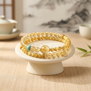 Pulsera de Citrino Natural para Mujer, Doble Hilo, Cuentas de la Suerte que Atraen Dinero, Cristal Amarillo Torre, Ojo de Tigre, Regalo - Product Image 3