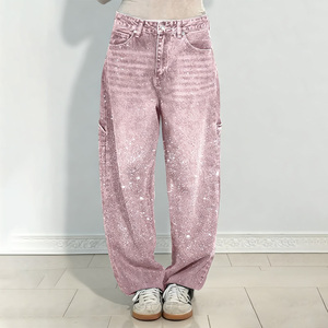 Jeans de mezclilla holgados con cinturón de diamantes de imitación oscuros, transpirables, de verano, estilo Y2K, casual, <span class=keywords><strong>para</strong></span> <span class=keywords><strong>mujer</strong></span>, diseño personalizado del fabricante - Product Image 6