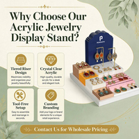 Présentoir à bijoux en acrylique transparent, ensemble de supports à niveaux pour boucles d'oreilles, bagues et colliers, idéal pour les boutiques et vitrines