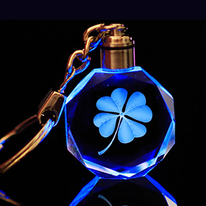Factory Wholesale Custom Logo Personalized Crystal Glass Octagon Rectangle Keyring Keychain With Led Light