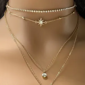 Women Fashion Necklaces Pendants 4 Multi Layer Necklace Tassel Star Diamante Necklace