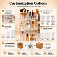 Organisateur de maquillage en acrylique transparent rotatif à 360° de grande capacité avec étagères réglables pour cosmétiques, soins de la peau, parfums, présentoir de vente au détail