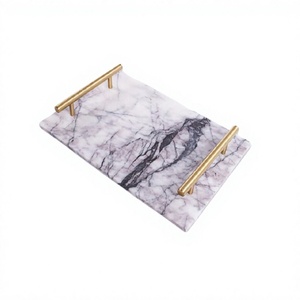 Plateau de service alimentaire en marbre au design moderne avec poignées en métal, qualité supérieure, taille et forme personnalisées - Product Image 1