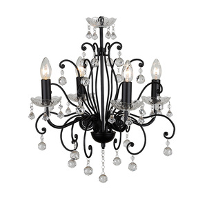 Promotion de gros usine : Lustre moderne noir en fer forgé avec pendentifs en cristal pour chambre et salon - Product Image 4