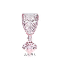Verres à vin rouge vintage rose clair de 10 onces pour le restaurant de fête de mariage, gobelets à eau en relief de verrerie à tige