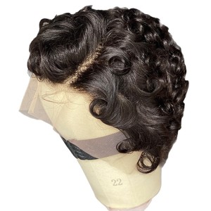 Perruque <span class=keywords><strong>courte</strong></span> bouclée 100% <span class=keywords><strong>cheveux</strong></span> humains, <span class=keywords><strong>cheveux</strong></span> courts naturels pour les personnes noires, noir et brun - Product Image 5