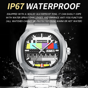 Reloj Binbond 1984 con Diseño de Esfera de Color Nostálgico, Reloj Analógico de Cuarzo Redondo de Negocios para Hombre, de Alta Gama, Resistente al Agua, Luminoso, con Fecha - Product Image 4