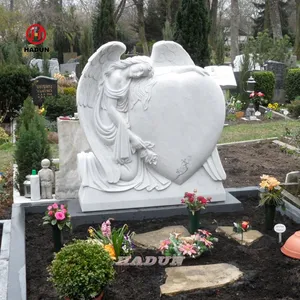 白色大理石墓地装饰婴儿妇女石头心天使墓碑