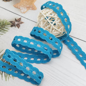 Correa de nailon azul personalizada con tejido jacquard elástico, cinta plana hueca con patrón negro, cinturón transpirable para vestido, venta al por mayor - Product Image 1