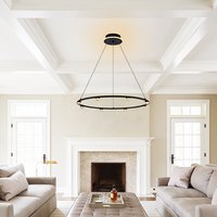Lustre Classique Moderne à 1 Anneau, Suspension en Cristal Or/Blanc/Noir, Luminaire de Luxe pour Salon à Plafond Haut