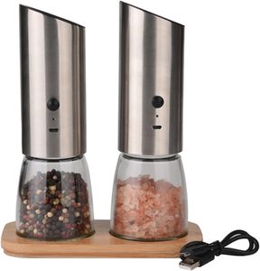 Rechargeable USB Bamboo Eco-Friendly Himalayan Salt & <b>Pepper</b> <b>Grinder</b> Set with Stainless Steel Mills - Product Image 2