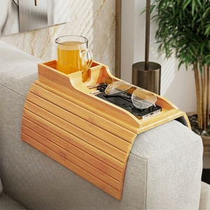 Plateau de <span class=keywords><strong>canapé</strong></span> personnalisé en bambou pour <span class=keywords><strong>accoudoir</strong></span>, support de collation, console de <span class=keywords><strong>canapé</strong></span> durable, organisateur pliable avec porte-gobelet pour la maison - Product Image 1