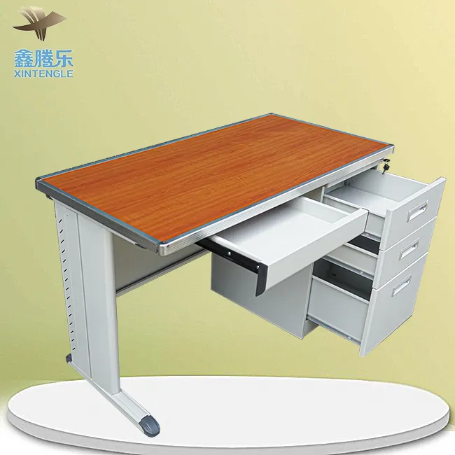 2024 Best Selling MDF work stand steel office computer working table with 3 sides drawer desk
