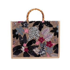 Women Floral Sequins Tote Evening <b>Bag</b> with Bamboo Top Handle Exquisite Embroidered Handbag for Daily <b>Work</b> Travel - Product Image 5