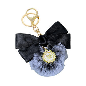 Porte-clés avec pendentif en forme de nœud papillon en ruban de soie <span class=keywords><strong>rouge</strong></span> rose, <span class=keywords><strong>pompon</strong></span> en peluche, <span class=keywords><strong>mini</strong></span> nœud papillon, boule de fourrure, accessoire pour sac, porte-clés - Product Image 6