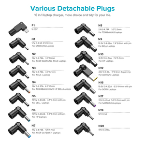 อะแดปเตอร์แปลงไฟแบบบาง 90W สำหรับแล็ปท็อป รองรับ 5-20V PD USB ใช้ได้กับ HP Lenovo Dell ASUS Acer <span class=keywords><strong>Samsung</strong></span> Sony Toshiba พร้อมหัวต่อ 16 แบบ - Product Image 2