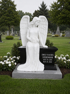 White Marble Angel Design Hand Carved Headstone <b>Polished</b> Surface Traditional Style Outdoor Use - Product Image 5