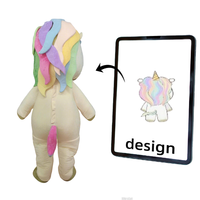 Costume de mascotte licorne de dessin animé personnalisé, combinaison intégrale en peluche douce, design personnalisé, tenue de créature fantastique, événement de parc à thème, adultes