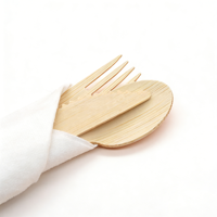 Ensemble de couverts en bambou 100% personnalisé de haute qualité, biodégradable, cuillère, couteau, fourchette jetables, voyage, camping