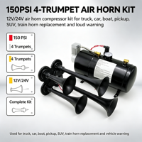 Kit de klaxon à air 150 PSI 3L avec 4 trompettes, compresseur 12V 24V, klaxon de train pour camion, voiture, bateau, vente en gros OEM