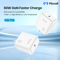 Chargeur GaN Miccell 60W avec port USB-C et technologie de charge rapide PD comme adaptateur mural universel pour iPad et smartphones