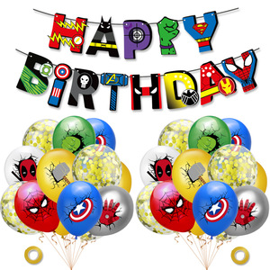 Bannière Joyeux Anniversaire <span class=keywords><strong>Super</strong></span> Héros avec Ballons Confettis Colorés pour Décorations de Fête d'Anniversaire Garçon, Ensemble de Décoration de Fête Thème Dessin Animé - Product Image 1