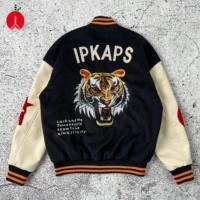 Veste universitaire sur mesure de style collège, mélange de laine, manches en cuir, patch de tigre brodé, veste de lettreman