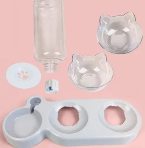 2024 dispenser air otomatis kustom untuk kucing dan anjing mangkuk kucing plastik dengan mulut miring mangkuk hewan peliharaan tunggal dan ganda