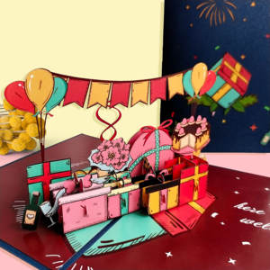 بطاقة تهنئة ثلاثية الأبعاد قابلة للطي متعددة الألوان للبيع الساخن، بطاقة شكر بالجملة، بطاقة تهنئة للعطلات بزهور الخوخ لأعياد الميلاد - Product Image 2