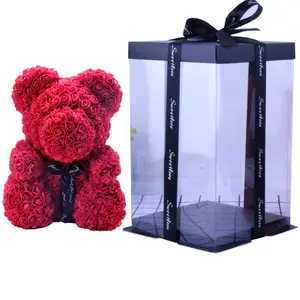 Valentines Day Gift Multicolor Plastic Foam Rose Teddy Bear Party Decoration Artificial Flowers Rose Bear Doll