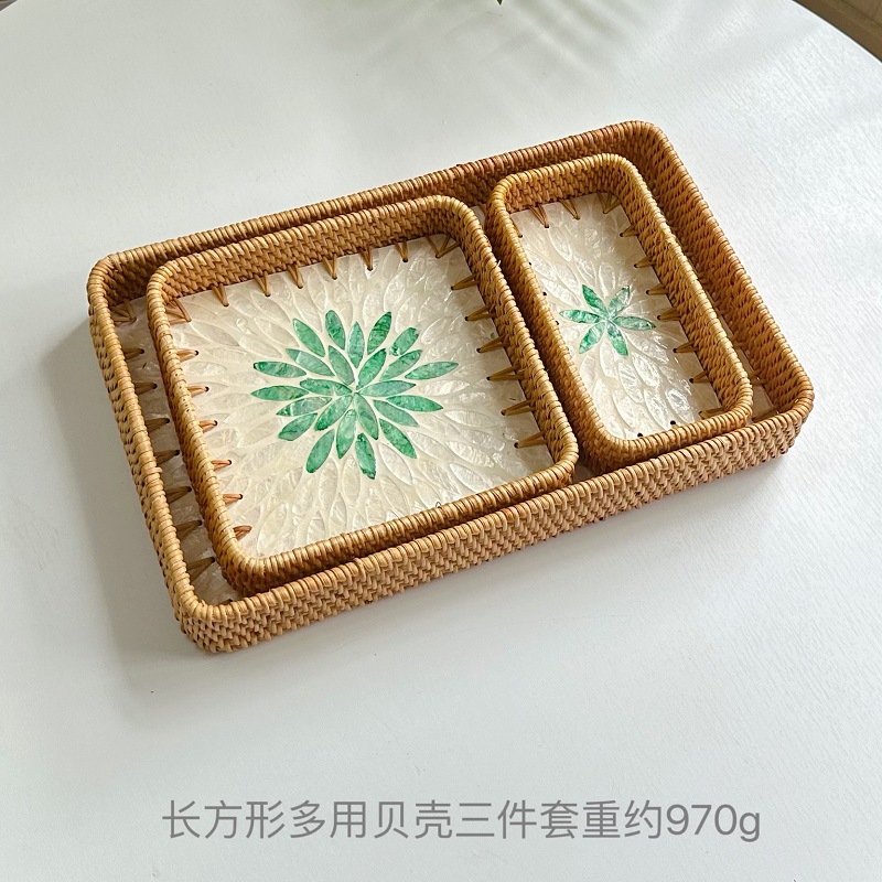 Ensemble de 3 coquillages rectangulaires multi-usages-feuille verte du milieu
