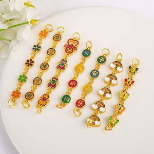 Bracelet chaîne émail arc-en-ciel traditionnel avec pendentif pour la bonne fortune, la paix et la joie – Matériaux de bijoux DIY en gros, perles métalliques - Product Image 3