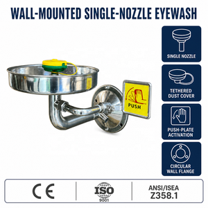 Estación de Lavado de Ojos de Acero Inoxidable Montada en la Pared, Lavabo de Emergencia para Ojos con Tapa Antipolvo - Product Image 1