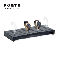 FORTE PACKAGING Support de montre de luxe personnalisé en bois noir, protection robuste, support transparent pour la présentation en bijouterie