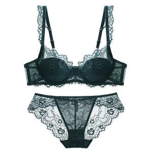 Conjunto de Lencería de Encaje Verde Oscuro para Mujer, Conjunto de Sujetador con Aros y Braguitas Sexy, Ropa Interior Cómoda, Conjunto de Sujetador Sexy para Mujer, OEM ODM - Product Image 3