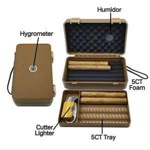 Boîte de cave à cigares de voyage en plastique portable personnalisée de nouvelle usine avec ensemble d'accessoires de coupe-cigare pour cadeau de cigare