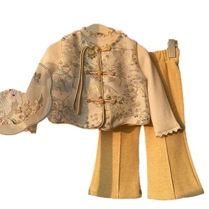 Tongxingyuan Girls Traditional Chinese Vest Pants Set Yellow Floral Thickening New Year Outfit - Product Image 5