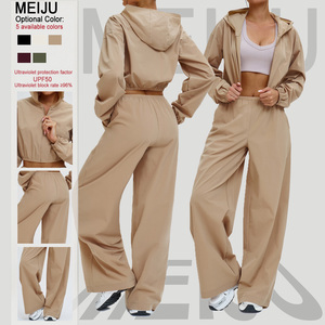 Completo Sportivo da <span class=keywords><strong>Donna</strong></span> con Protezione Solare, <span class=keywords><strong>Felpa</strong></span> con Cappuccio Antivento con Zip, Tuta da Ginnastica per Donne - Product Image 1