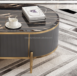 Elegante Mesa <span class=keywords><strong>de</strong></span> <span class=keywords><strong>Centro</strong></span> <span class=keywords><strong>de</strong></span> Mármol para Sala <span class=keywords><strong>de</strong></span> Estar, Metal Dorado con Cajón <span class=keywords><strong>de</strong></span> Madera, Mesa <span class=keywords><strong>de</strong></span> <span class=keywords><strong>Centro</strong></span> Ovalada Moderna y Económica con Gabinete <span class=keywords><strong>de</strong></span> Almacenamiento - Product Image 5