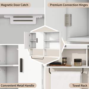 Organisateurs <span class=keywords><strong>de</strong></span> salle <span class=keywords><strong>de</strong></span> bain en bois, armoire <span class=keywords><strong>de</strong></span> rangement au-dessus des toilettes avec 2 portes, étagères réglables et <span class=keywords><strong>porte</strong></span>-serviettes - Product Image 4