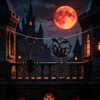 Décoration murale en bois creux pour Halloween, 4 pièces - Chauve-souris, Maison hantée, Araignée géante, Toile d'araignée. pour les fêtes, la récolte, le Nouvel An.