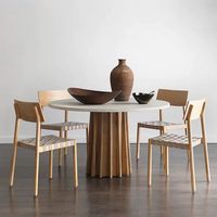 Ensemble de table à manger ronde en bois massif, design français, frêne blanc japonais antique, 4 places, pour la maison, l'appartement, l'hôtel, garantie de 3 ans
